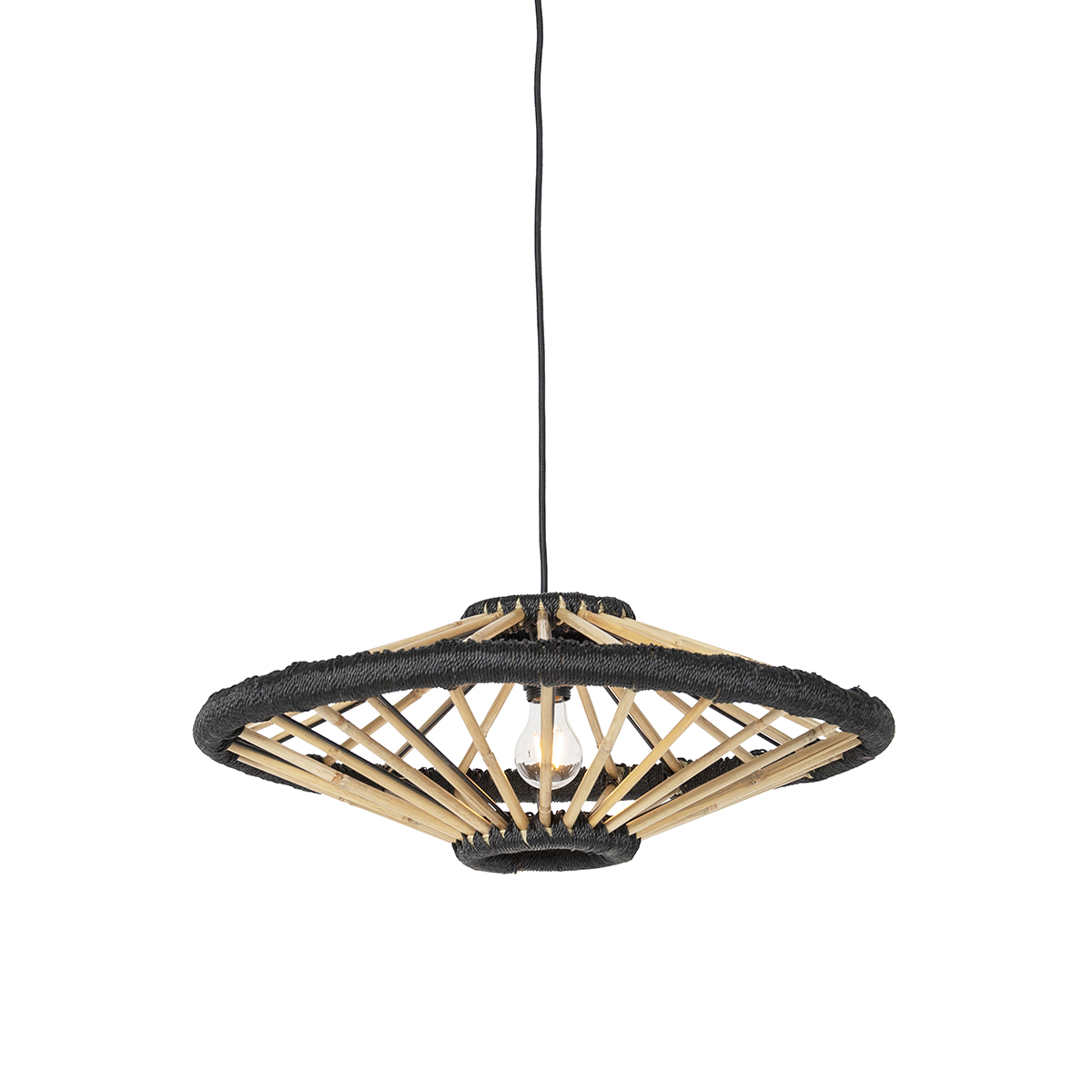 QAZQA Oosterse hanglamp bamboe met 60 cm - Evalin - Zwart