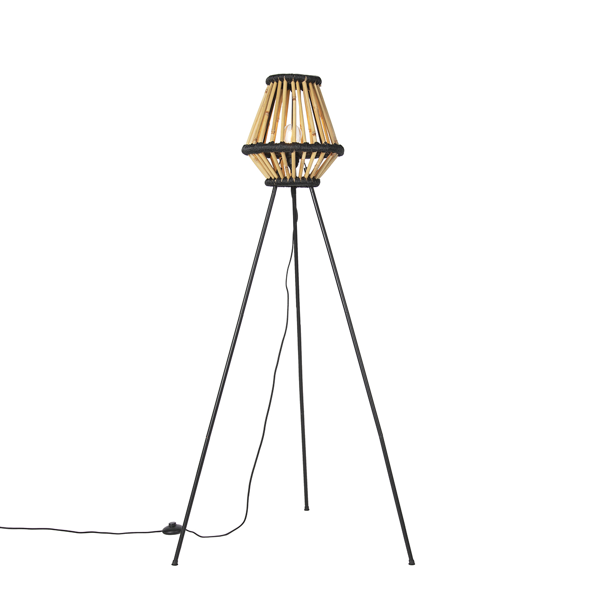 QAZQA Oosterse tripod vloerlamp bamboe met - Evalin - Zwart