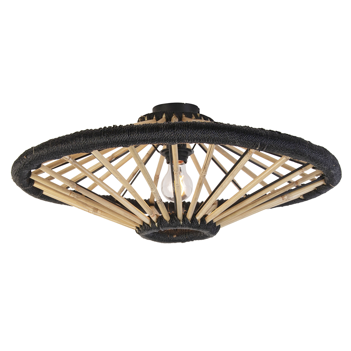 QAZQA Oosterse plafondlamp bamboe met 60 cm - Evalin - Zwart