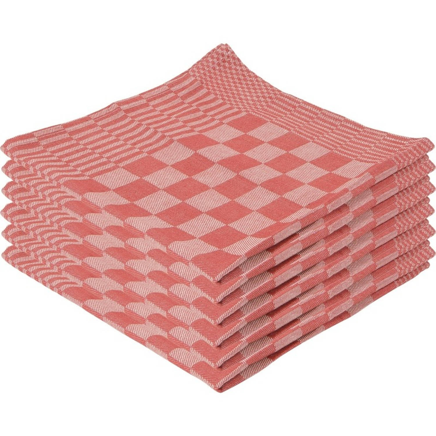 18x Theedoek Met Blokmotief 65 X 65 Cm - Theedoeken - Rood