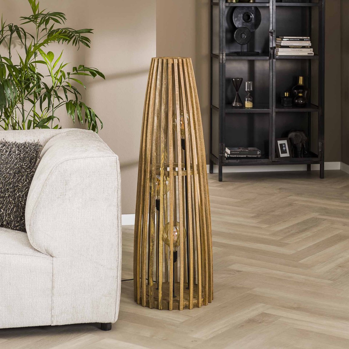 Hoyz - Vloerlamp Launch - 3 Lichtpunten - Massief Mangohout - 40x40x123 - Bruin
