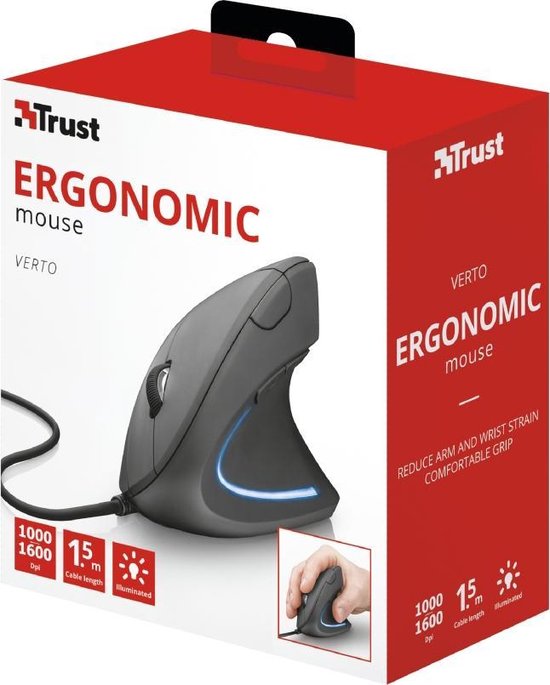 Trust Verto Bedrade Ergonomische Muis - Zwart