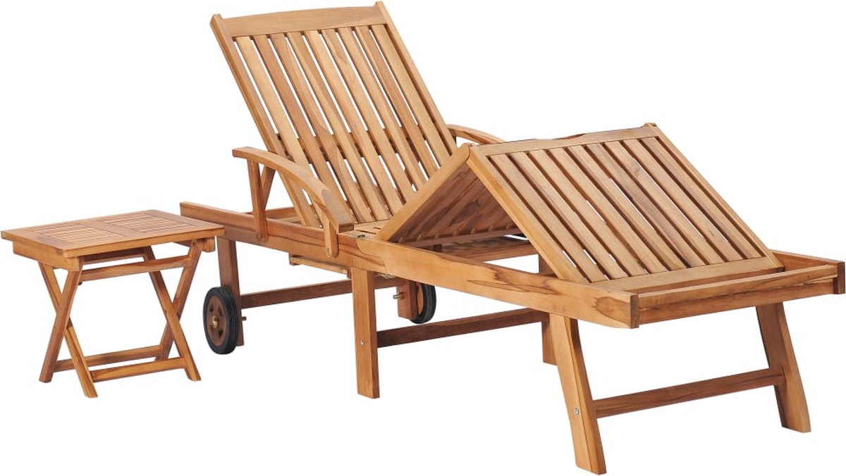 Vidaxl Ligbed Met Tafel En Kussen Massief Teakhout