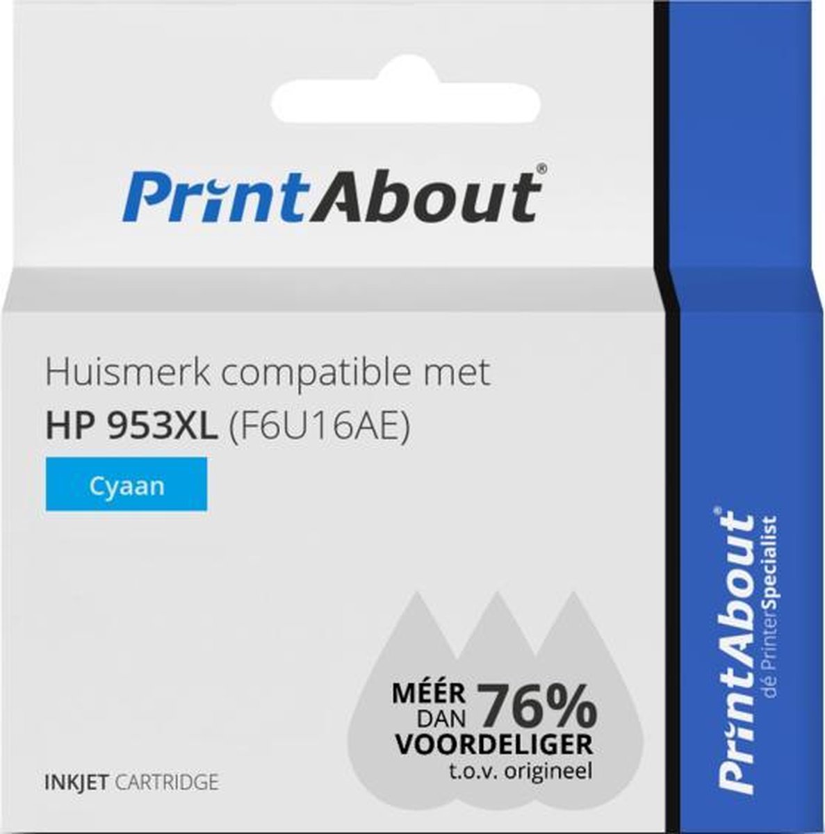 PrintAbout Huismerk compatible met HP 953XL (F6U16AE) Inktcartridge Cyaan Hoge capaciteit