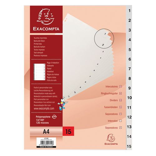 Exacompta Tabblad 20 st. bedrukt tabs pp 15 tabs 1 tot 15 A4