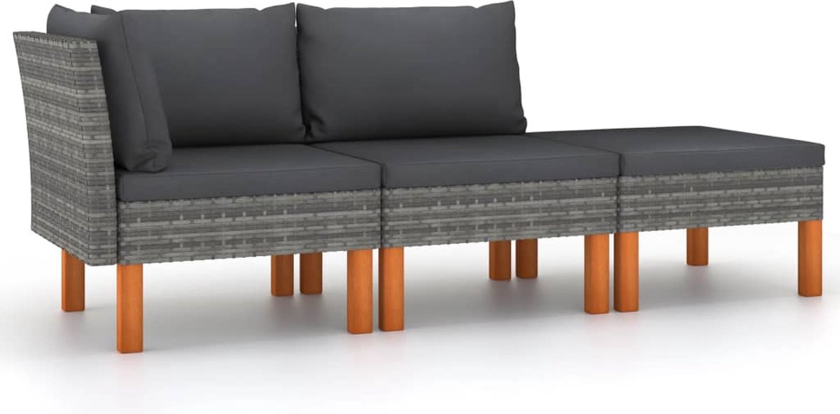 Vidaxl 3-delige Loungeset Poly Rattan En Massief Eucalyptushout - Grijs