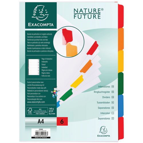 Exacompta Tabblad 20 st 160g gekleurd geplastificeerd 6 tabs A4 index