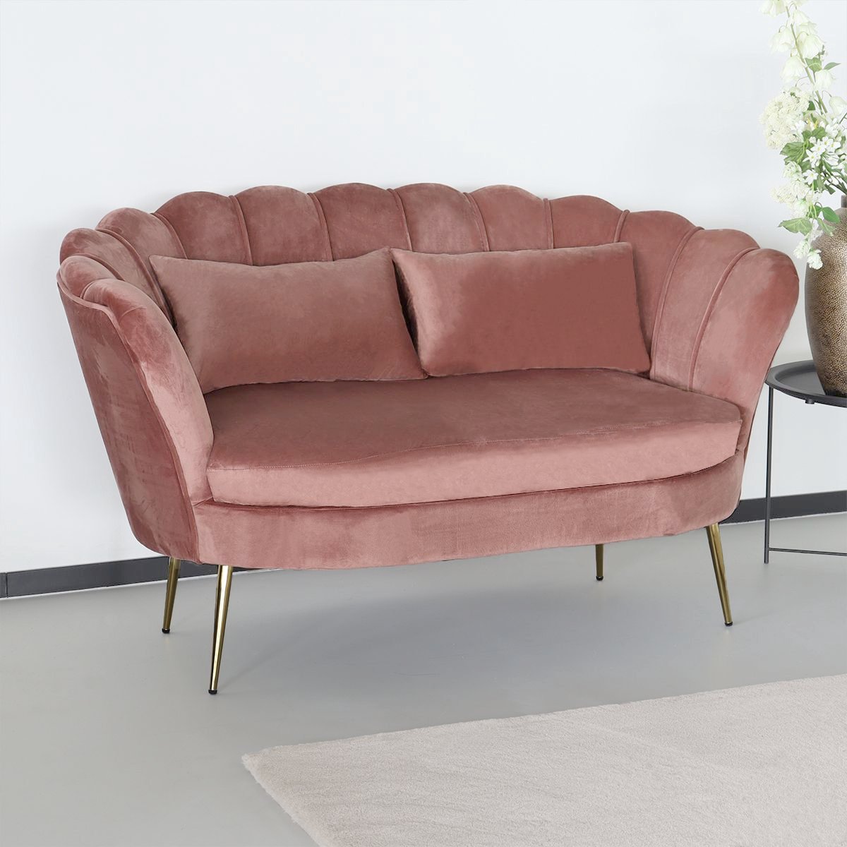 Lizzely Garden & Living Zitbank Belle 2 Zits Velvet Oud Bankstel 140cm Stof Incl. 2 Kussens Bank - Roze