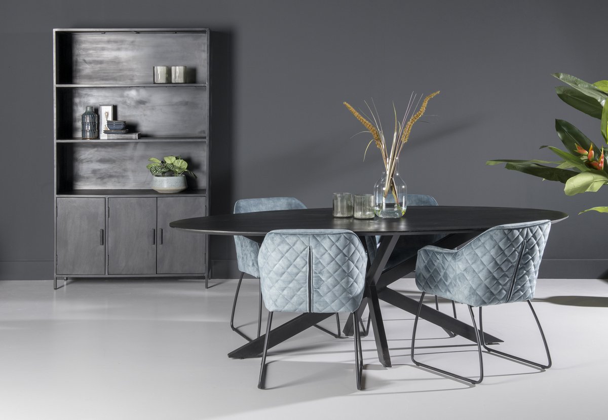 Livingfurn - Kabinetkast Kala - 40x120x200 - Mangohout En Gecoat Staal - Zwart