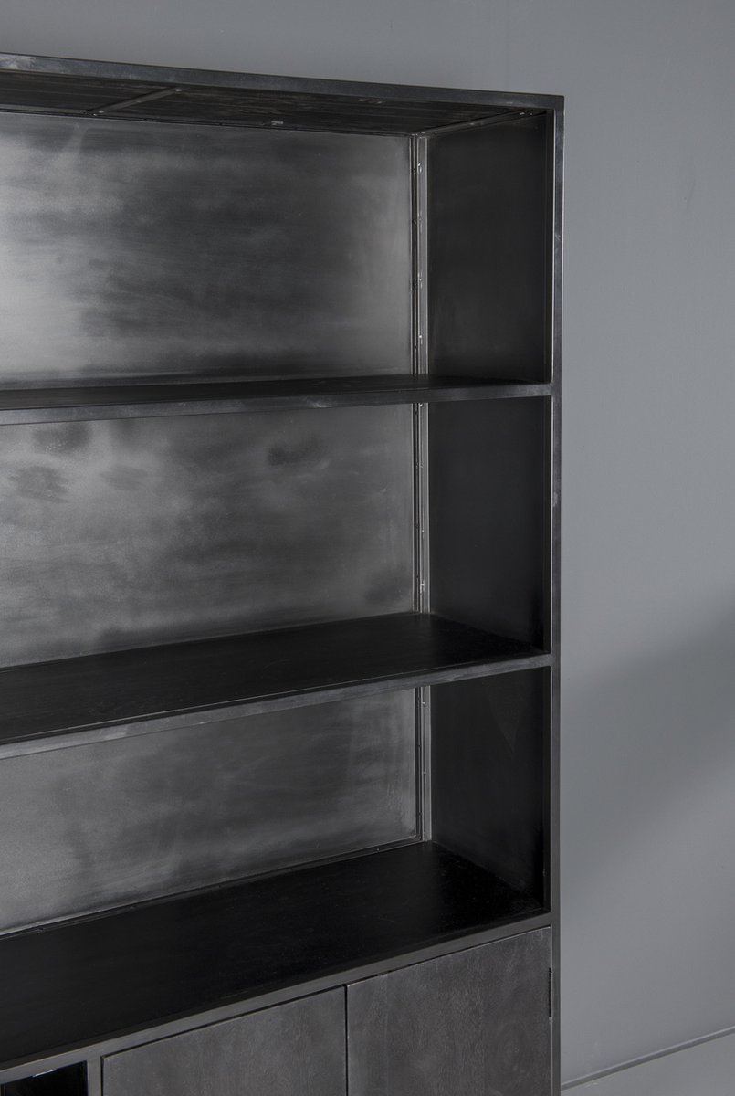 Livingfurn - Kabinetkast Kala - 40x120x200 - Mangohout En Gecoat Staal - Zwart