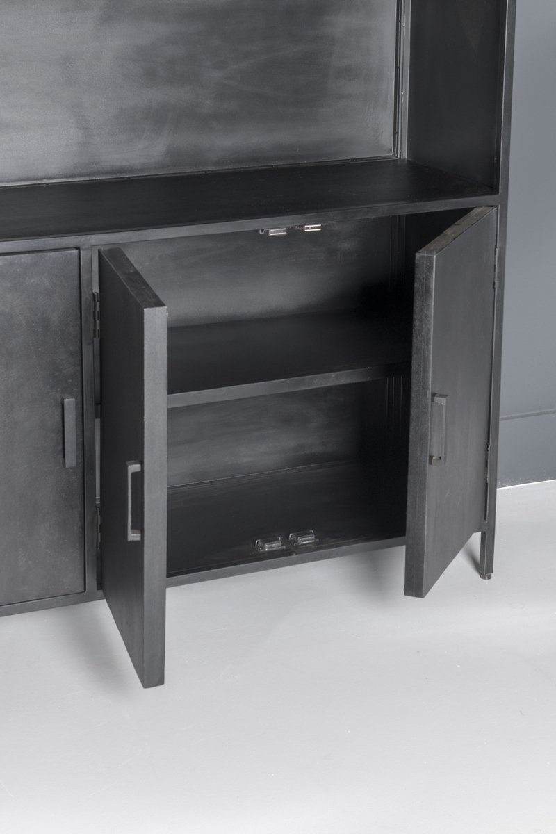 Livingfurn - Kabinetkast Kala - 40x120x200 - Mangohout En Gecoat Staal - Zwart