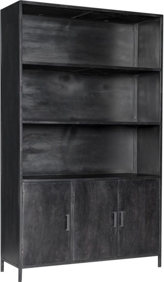 Livingfurn - Kabinetkast Kala - 40x120x200 - Mangohout En Gecoat Staal - Zwart