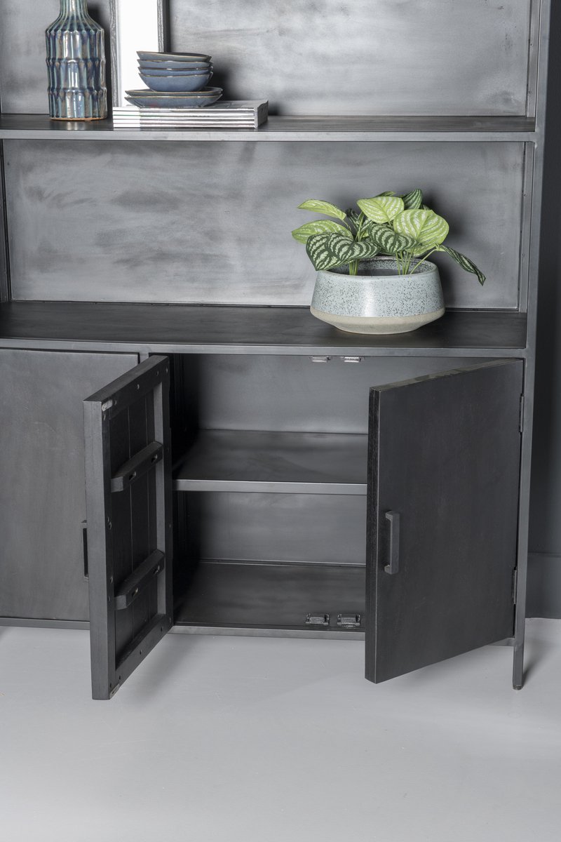 Livingfurn - Kabinetkast Kala - 40x120x200 - Mangohout En Gecoat Staal - Zwart