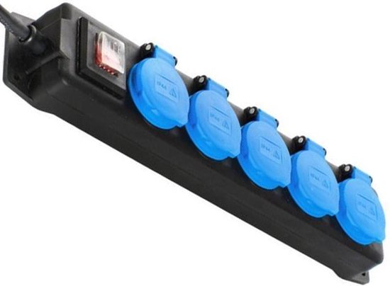 as - Schwabe 38605 Stekkerdoos met schakelaar 5-voudig, Blauw Randaarde stekker 1 stuk(s) - Zwart
