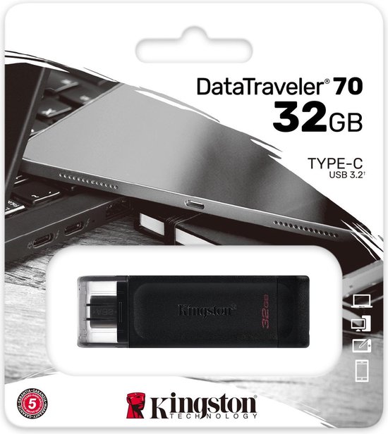 Kingston DataTraveler 70 - USB-C Flash Drive 32GB - Zwart