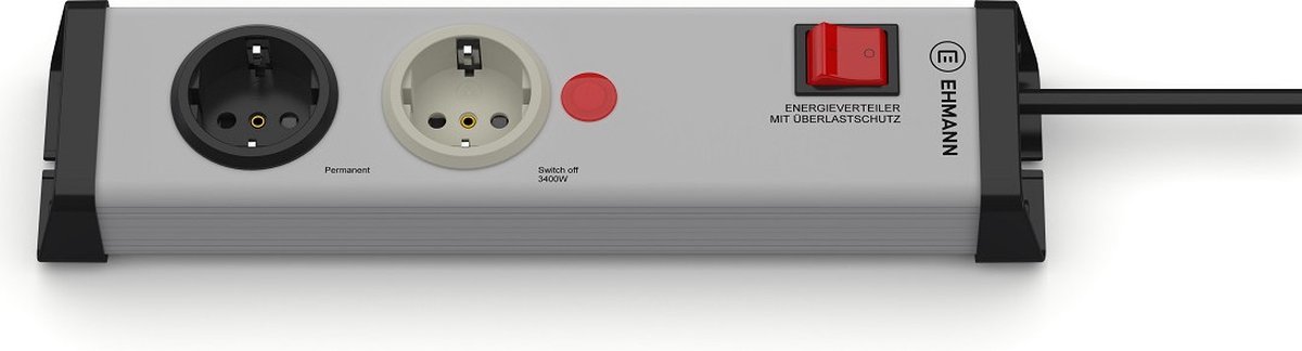 Ehmann 0218x00022301 Stekkerdoos met schakelaar 2-voudig Grijs, Randaarde stekker 1 stuk(s) - Zwart
