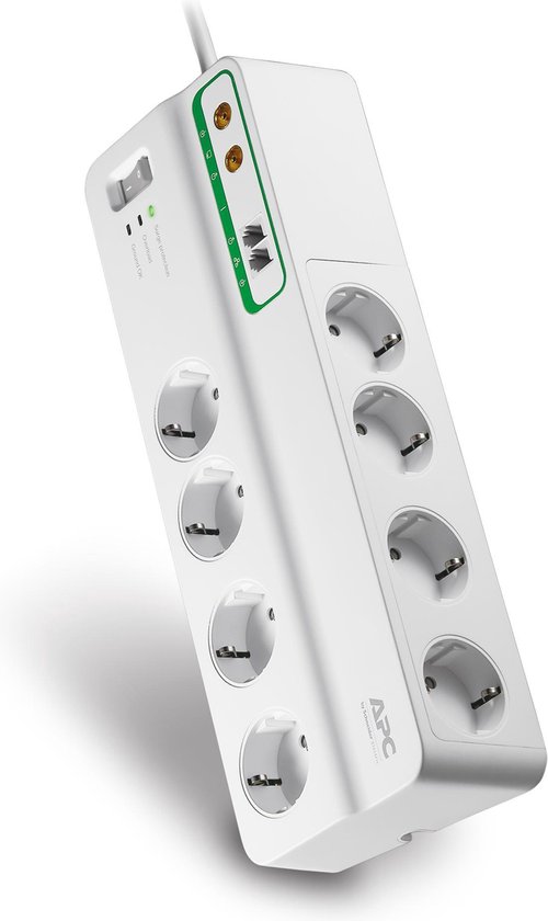 Schneider Electric PMF83VT-GR Overspanningsveilige stekkerdoos 8-voudig Randaarde stekker 1 stuk(s) - Blanco