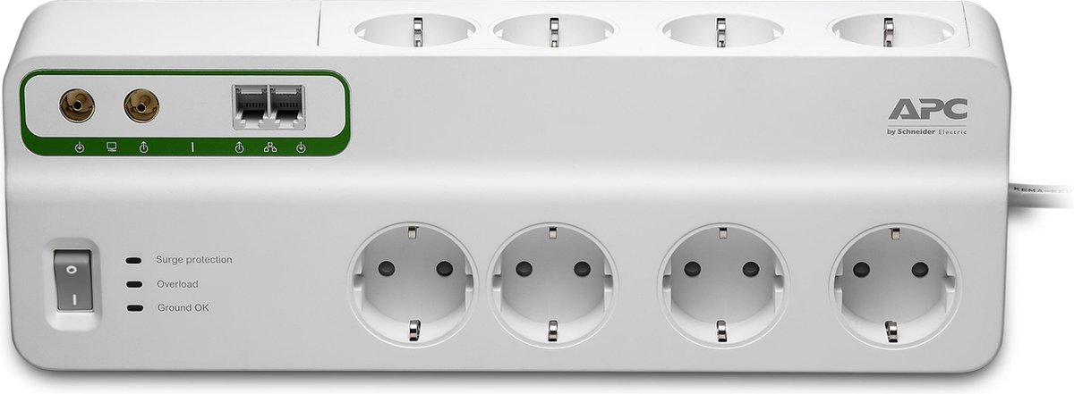 Schneider Electric PMF83VT-GR Overspanningsveilige stekkerdoos 8-voudig Randaarde stekker 1 stuk(s) - Wit