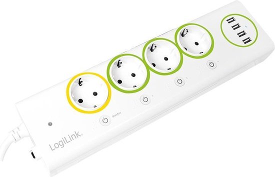 LogiLink PA0130 WiFi-stekkerdoos, Groen, Geel Randaarde stekker 1 stuk(s) - Wit