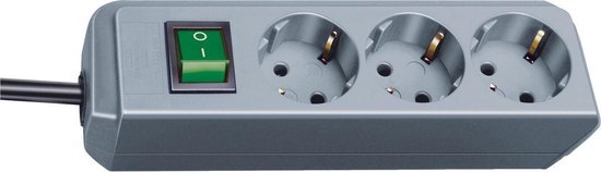 Brennenstuhl 1152340015 Stekkerdoos met schakelaar 3-voudig Zilver Randaarde stekker 1 stuk(s)