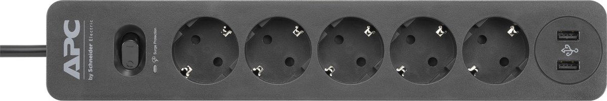 Schneider Electric PME5U2B-GR Overspanningsveilige stekkerdoos Randaarde stekker 1 stuk(s) - Zwart