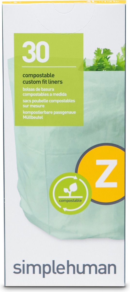 Simplehuman Composteerbare Afvalzakken, 4 Liter, Code Z, 30 Stuks - - Groen