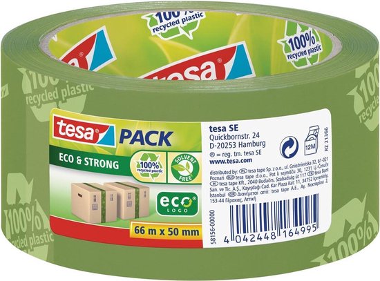 Tesa 58156 58156-00-00 Pakband pack Eco&Strong (l x b) 66 m x 50 mm 66 m - Groen