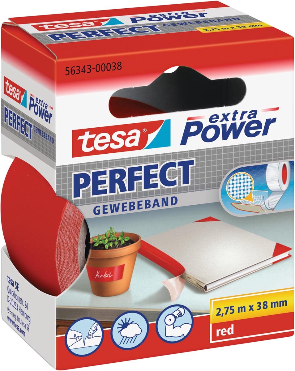 Tesa 56343-00038-02 Textieltape Extra Power (l x b) 2.75 m x 38 mm 2.75 m - Rood