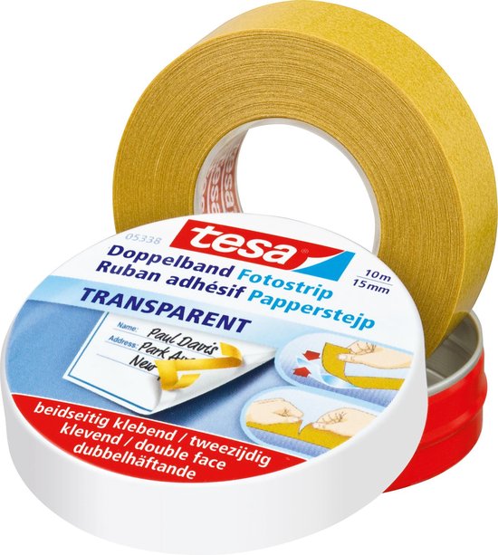 Tesa 05338-00000-01 Dubbelzijdige tape Transparant (l x b) 10 m x 15 mm 10 m