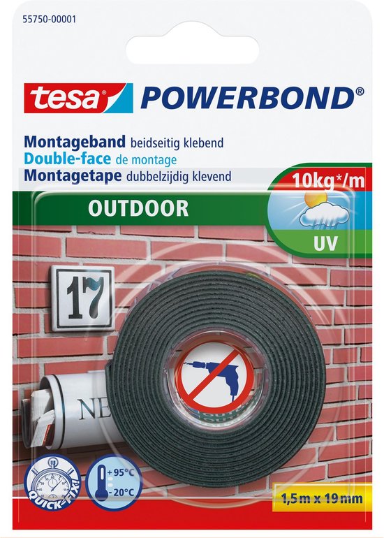 Tesa 55750 55750 Montagetape POWERBOND (l x b) 1.5 m x 19 mm 1.5 m - Zwart