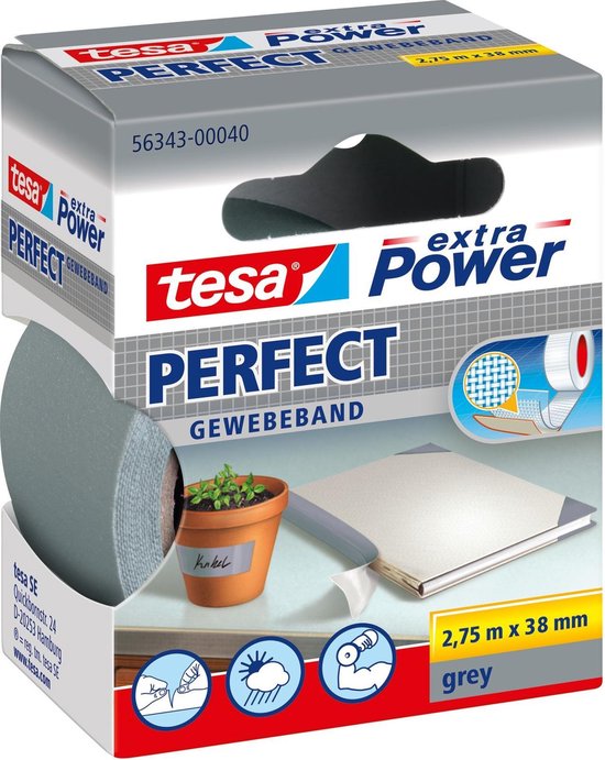 Tesa 56343-40-2 Textieltape Extra Power Grijs (l x b) 2.75 m x 38 mm 2.75 m - Wit