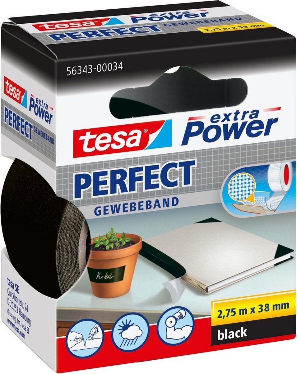 Tesa 56343-00034-02 Textieltape Extra Power (l x b) 2.75 m x 38 mm 2.75 m - Zwart