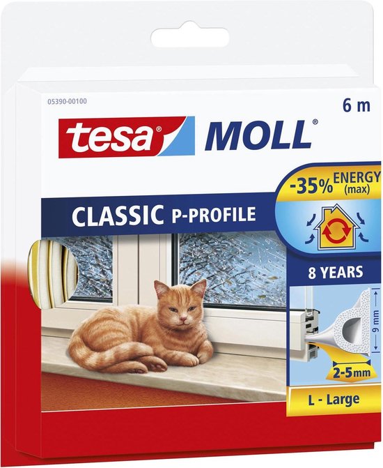 Tesa 05390-00100-00 05390-00100-00 Afdichtingstape moll (l x b) 6 m x 9 mm 6 m - Wit