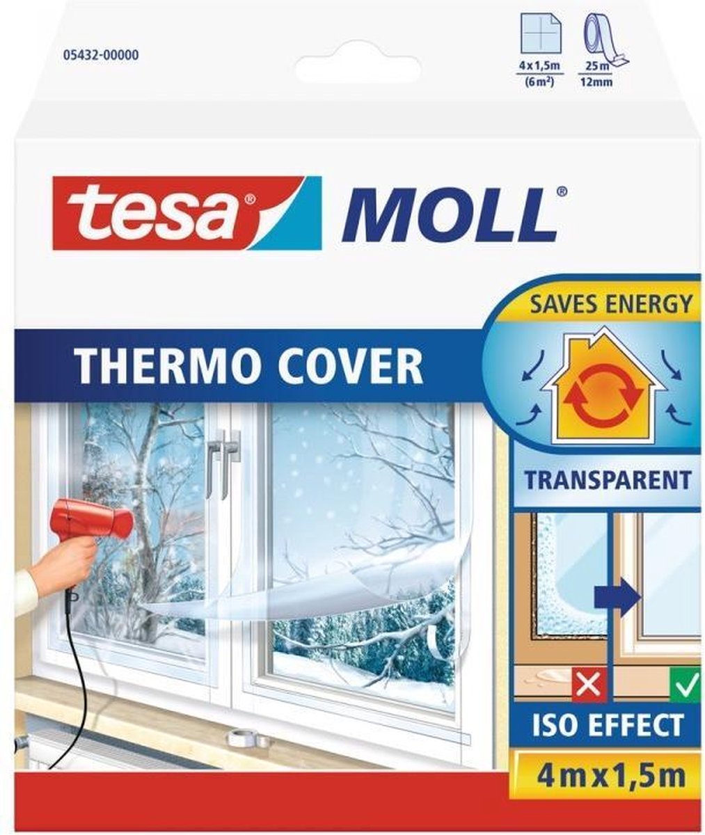 Tesa 05432-00 Isoleerfolie geschikt voor enkel glas moll thermo Cover Transparant (l x b) 4 m x 1.5 m 4 m