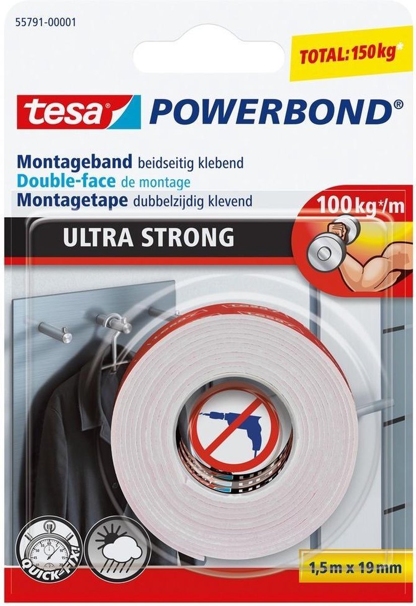 Tesa 55791-01 55791-01 Montagetape POWERBOND (l x b) 1.5 m x 19 mm 1.5 m - Wit