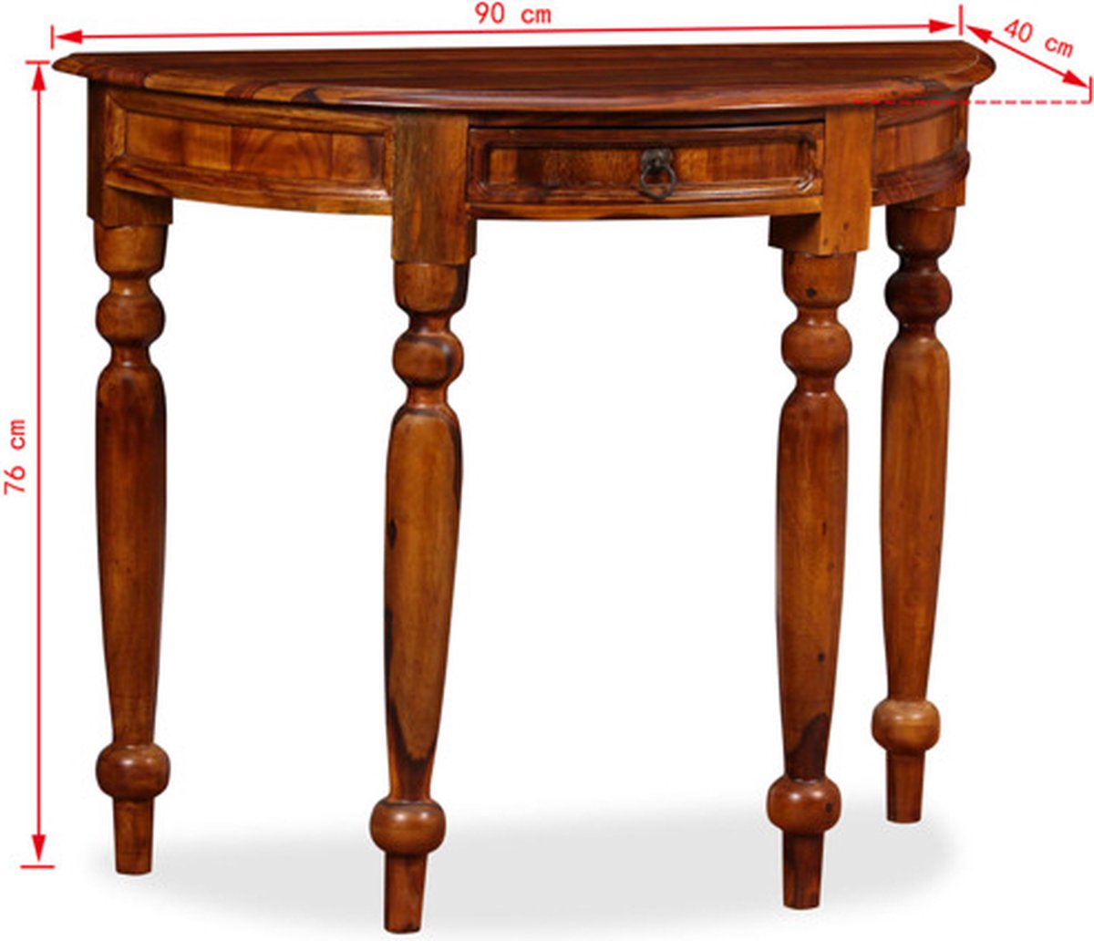 Vidaxl Wandtafel Halfrond 90x40x76 Cm Massief Sheeshamhout - Bruin