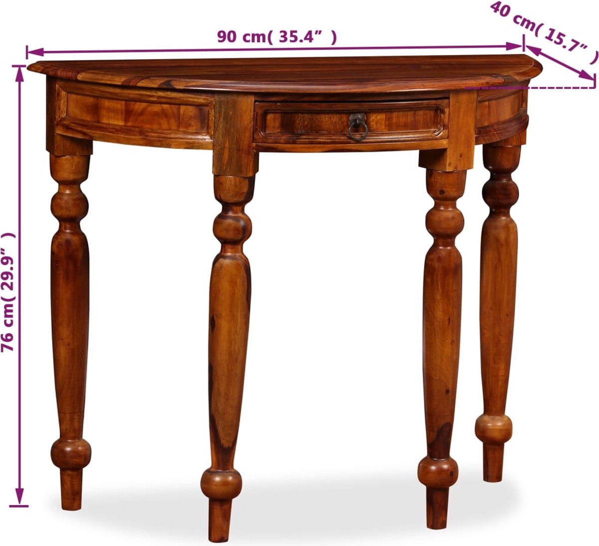 Vidaxl Wandtafel Halfrond 90x40x76 Cm Massief Sheeshamhout - Bruin