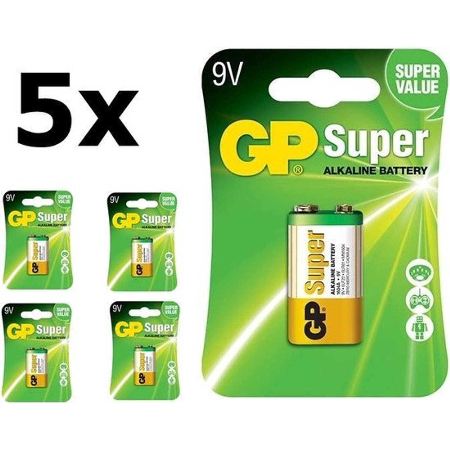 GP 5 Stuks (5 Blister A 1st) Super Alkaline 6lr61/9v Batterij