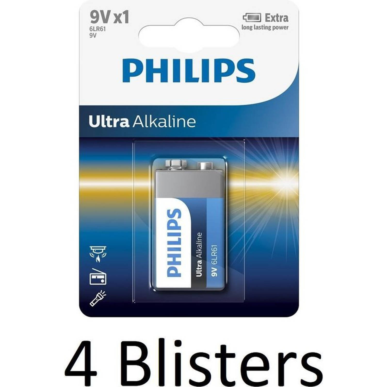 Philips 4 Stuks (4 Blisters A 1 St) Ultra Alkaline 9v