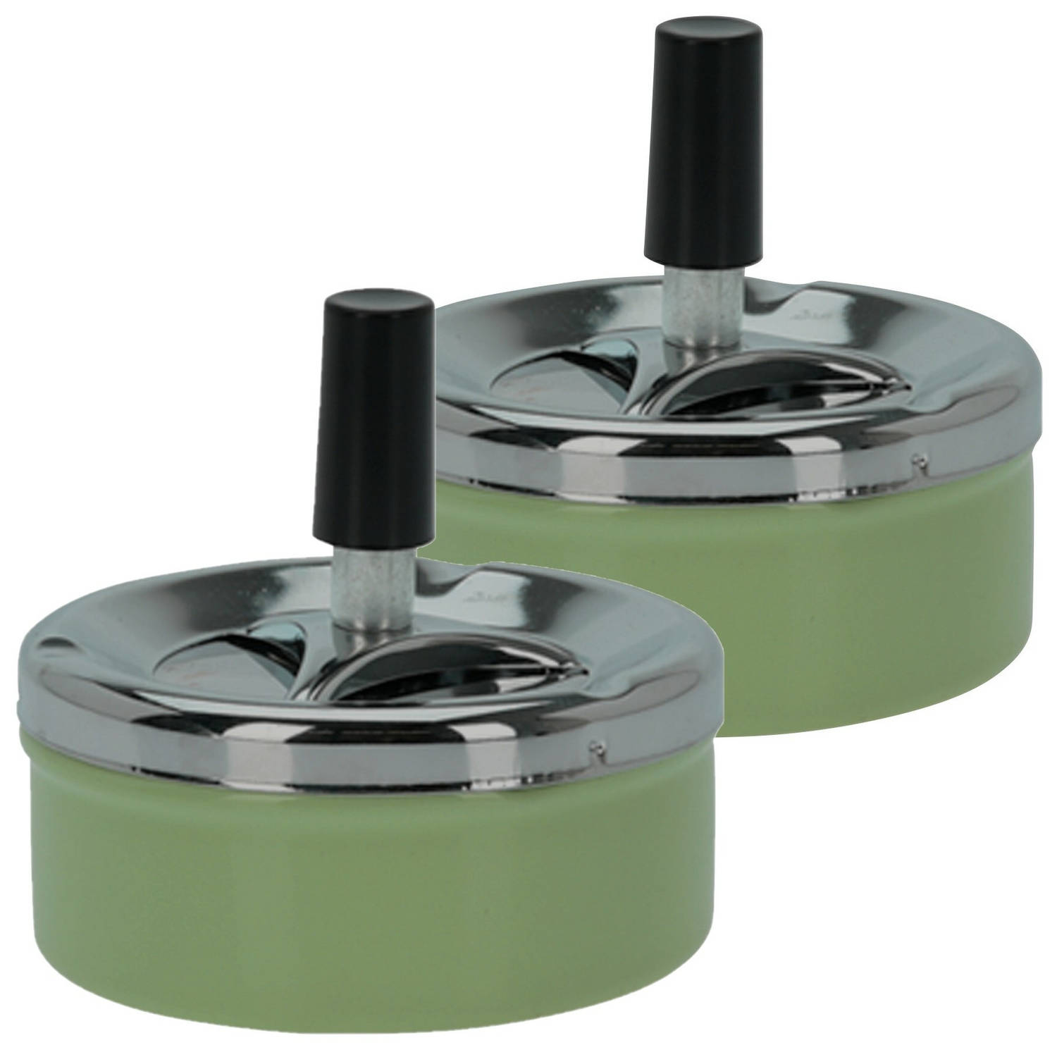 Set Van 2x Stuks Druk En Draai Tafel Asbak Metaal/chrome 9 X 5 Cm - Asbakken - Groen