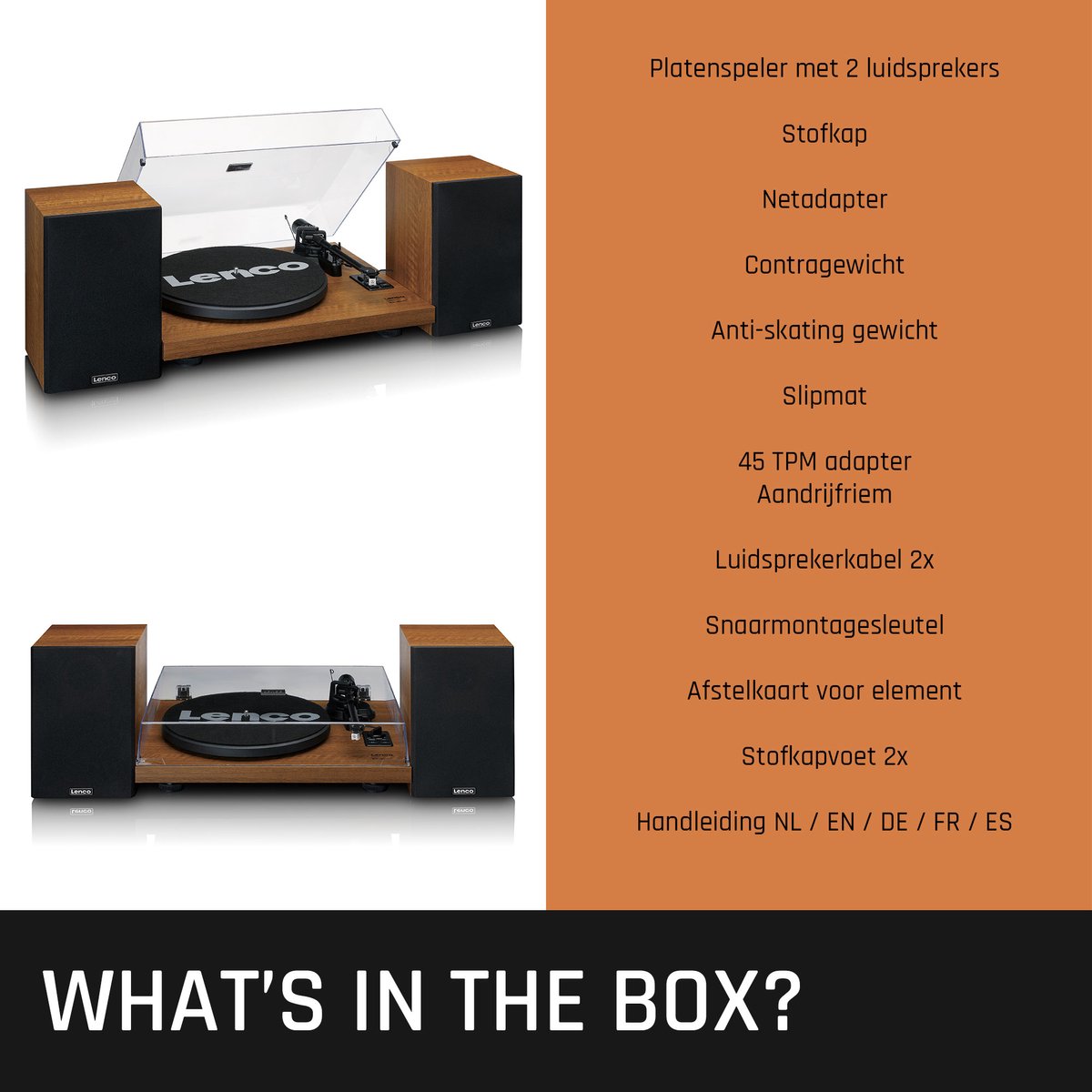 Lenco Platenspeler Met Ingebouwde Versterker En Bluetooth® Plus 2 Externe Speakers Ls-480wd Hout