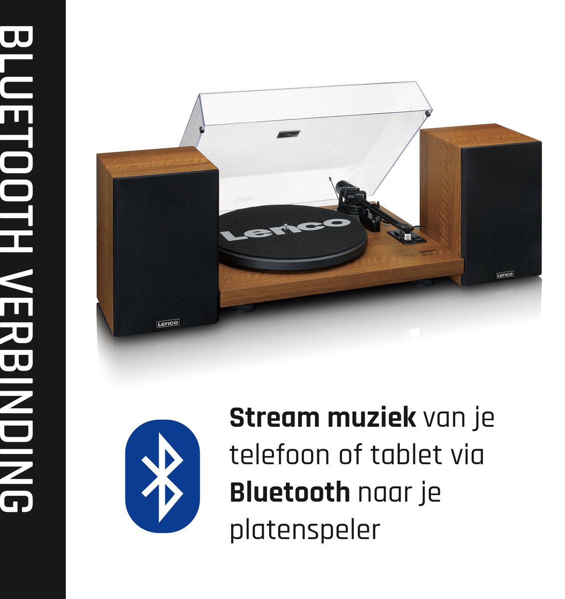 Lenco Platenspeler Met Ingebouwde Versterker En Bluetooth® Plus 2 Externe Speakers Ls-480wd Hout