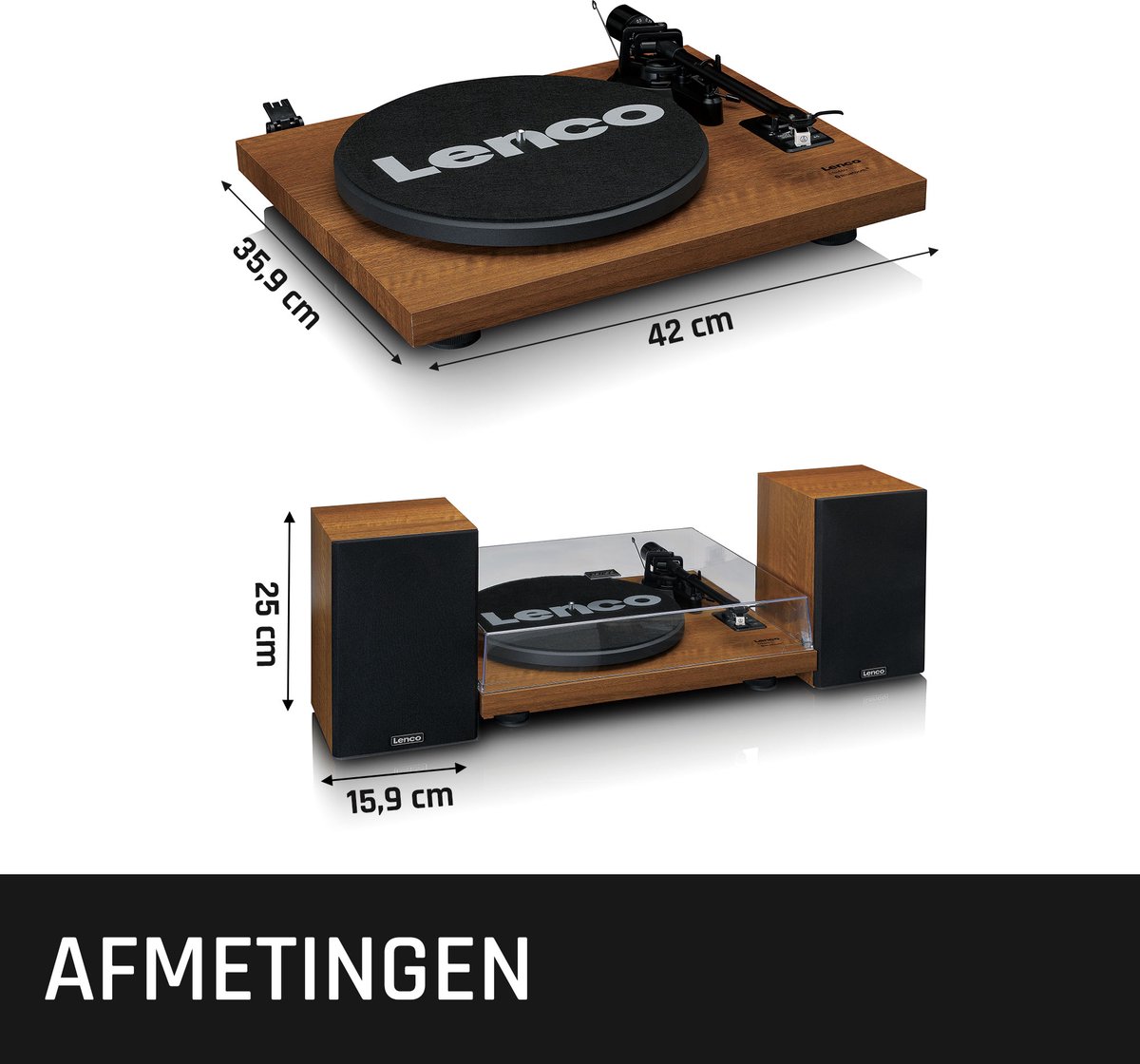 Lenco Platenspeler Met Ingebouwde Versterker En Bluetooth® Plus 2 Externe Speakers Ls-480wd Hout