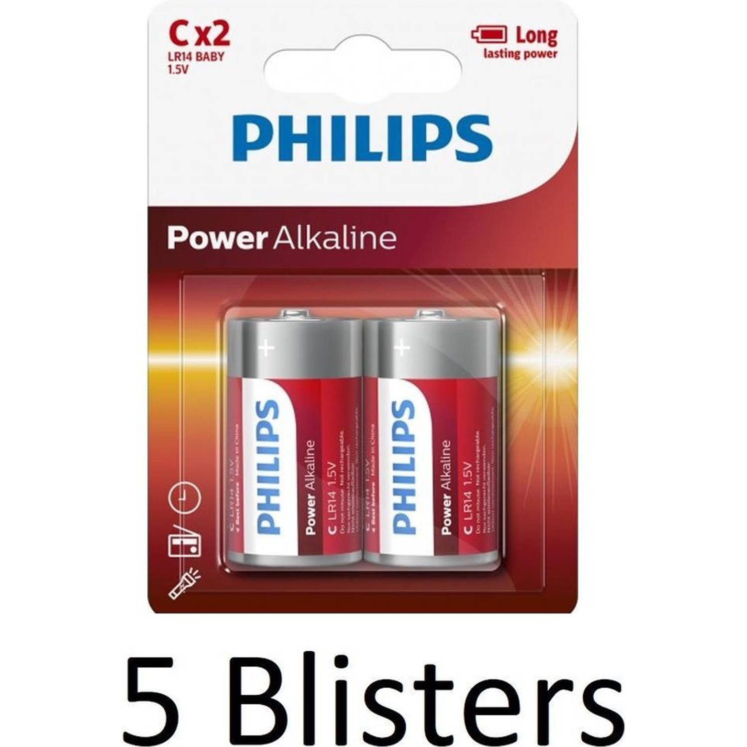 Philips 10 Stuks (5 Blister A 2st) - Power C/lr14 Alkalinebatterij