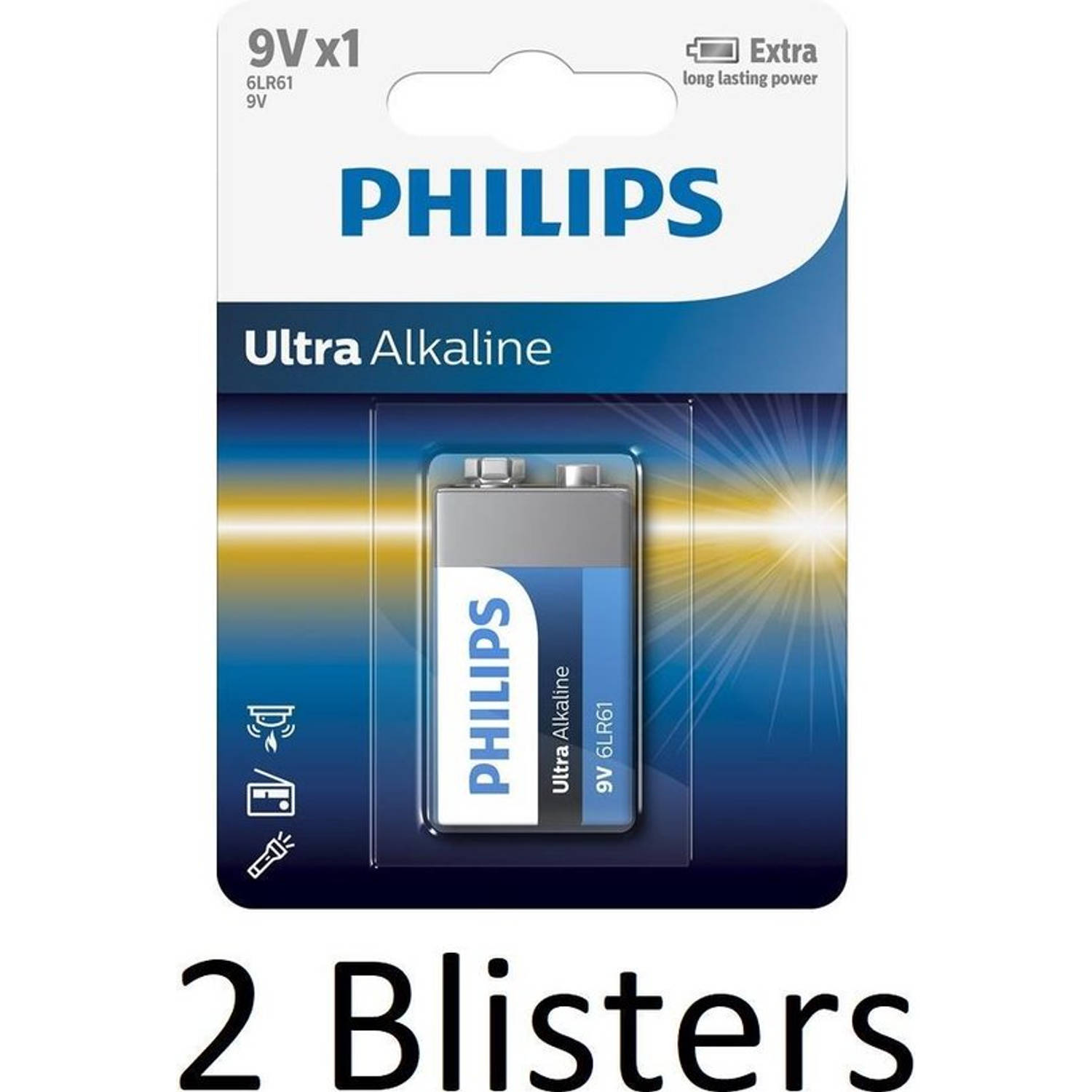 Philips 2 Stuks (2 Blisters A 1 St) Ultra Alkaline 9v