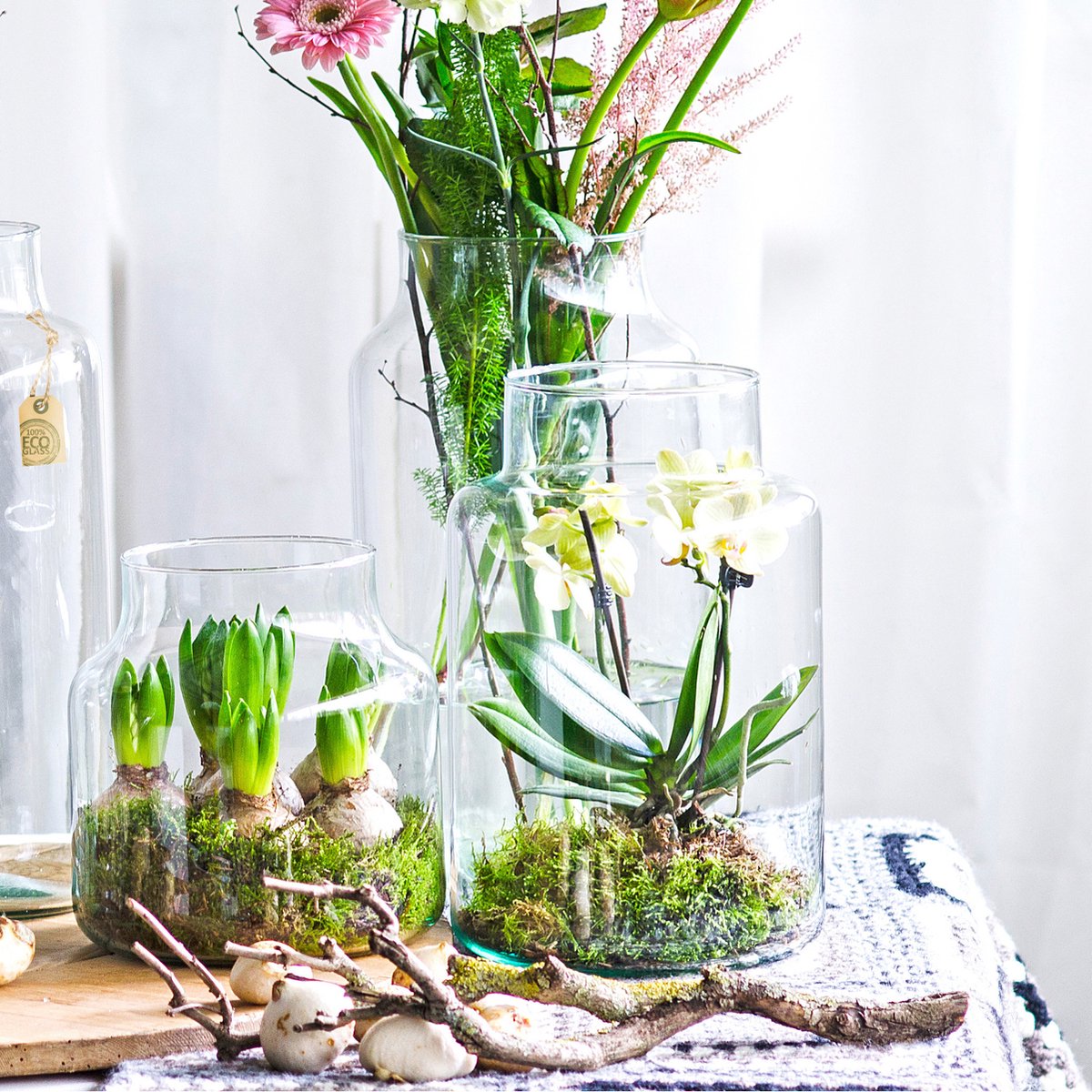 Set Van 2x Stuks Transparante Melkbus Vaas/vazen Van Eco Glas 19 X 35 Cm - Vazen