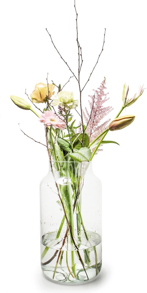 Set Van 2x Stuks Transparante Melkbus Vaas/vazen Van Eco Glas 19 X 35 Cm - Vazen