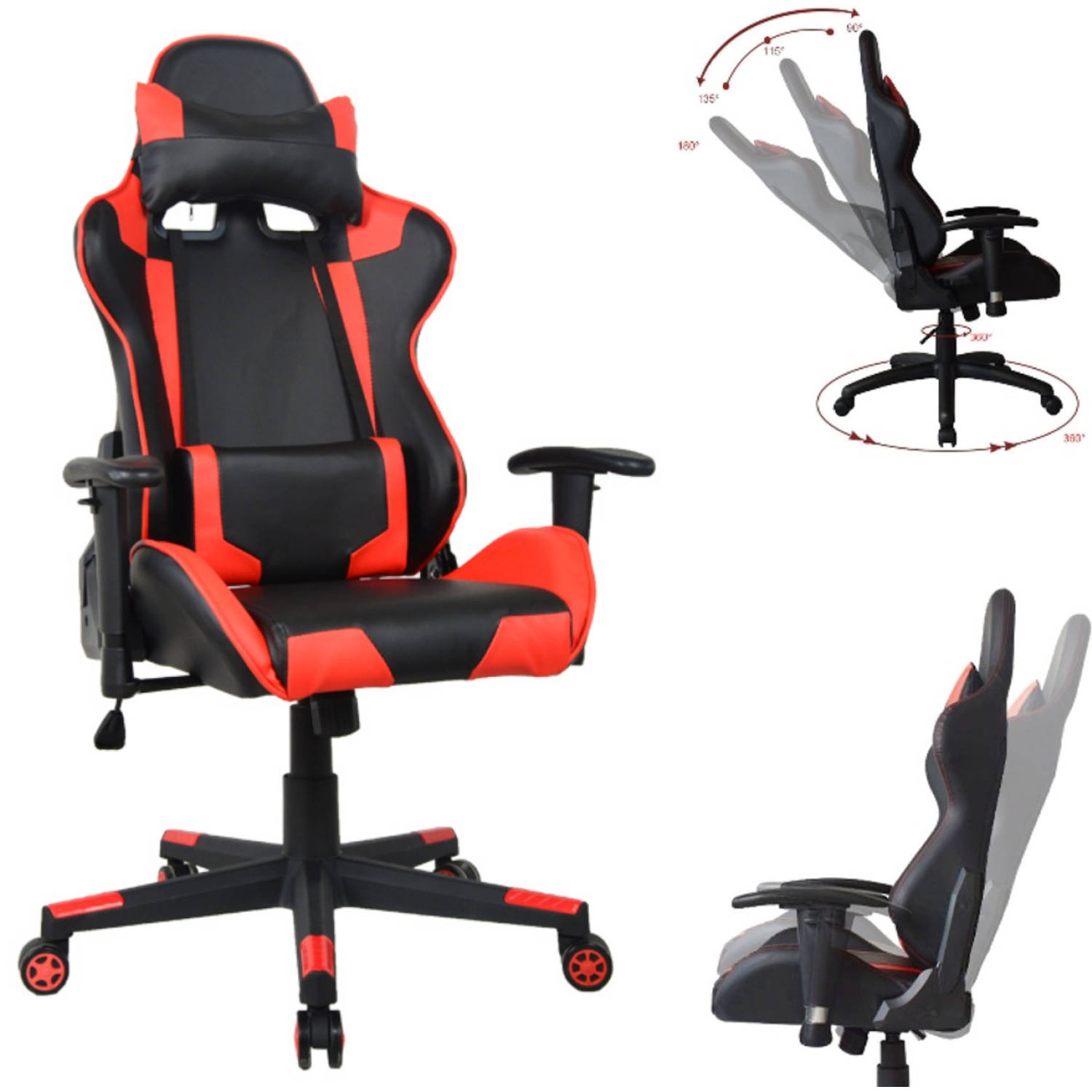 Bureaustoel Gamestoel Thomas - Racing Gaming Stijl Stoel - Ergonomisch - Rood - Zwart