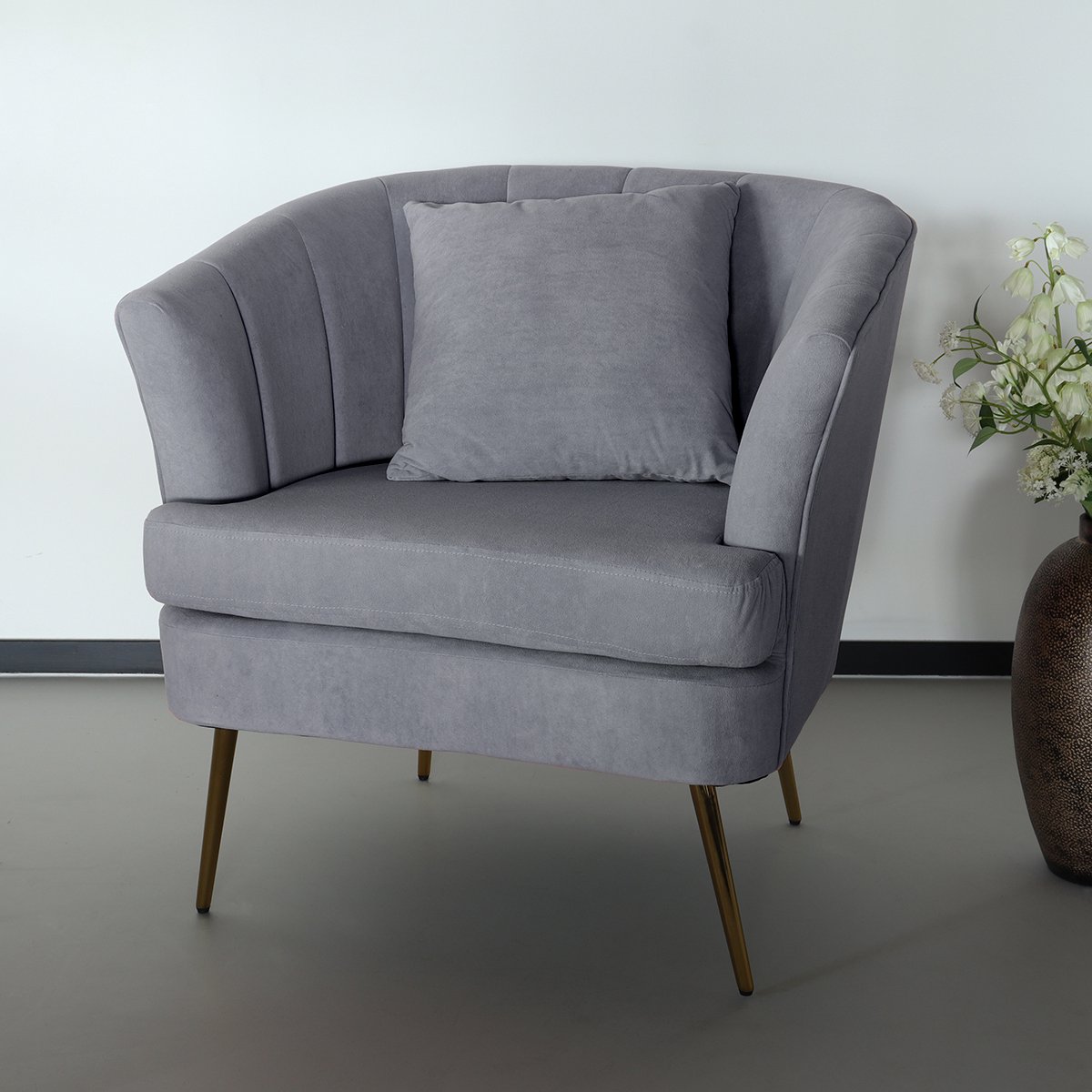 Lizzely Garden & Living Fauteuil Zitbank 1 Persoons Sien Velvet Stoel - Grijs