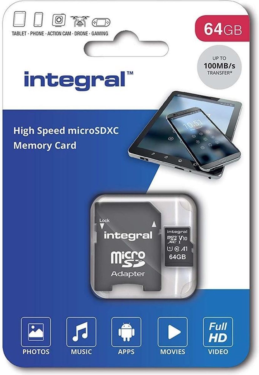 INTEGRAL MEMORY Integral Microsdxc Geheugenkaart, 64 Gb